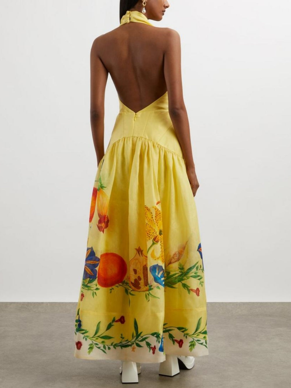 Halter neck patchwork print dress-thevervian