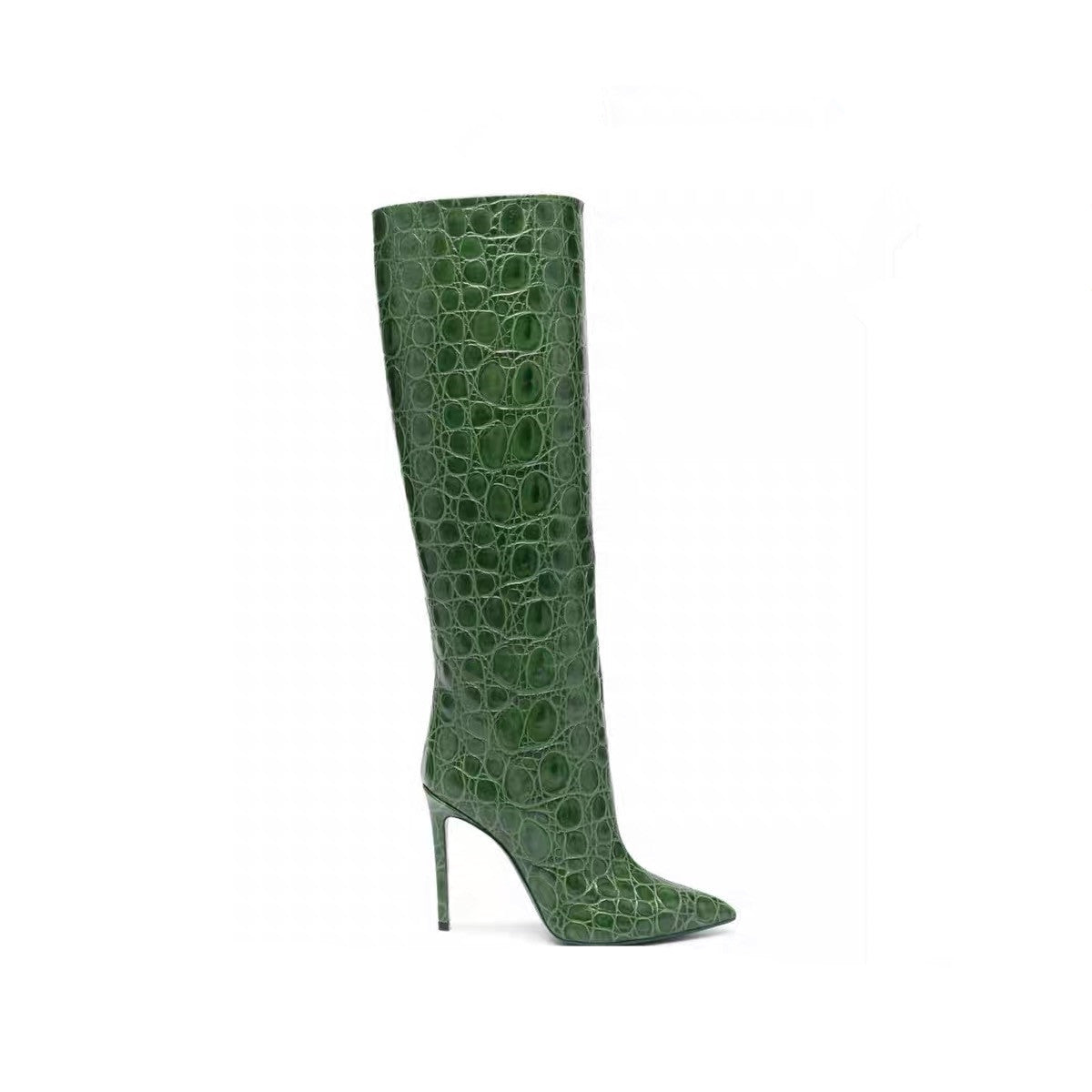 Snake-print high-heeled pointed-toe straight-leg boots-thevervian