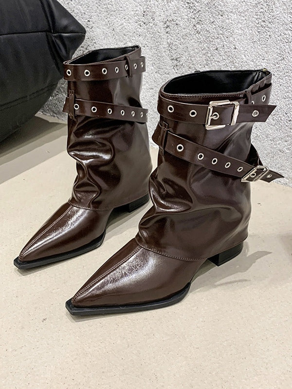 Pointed toe chunky heel retro Martin boots-thevervian