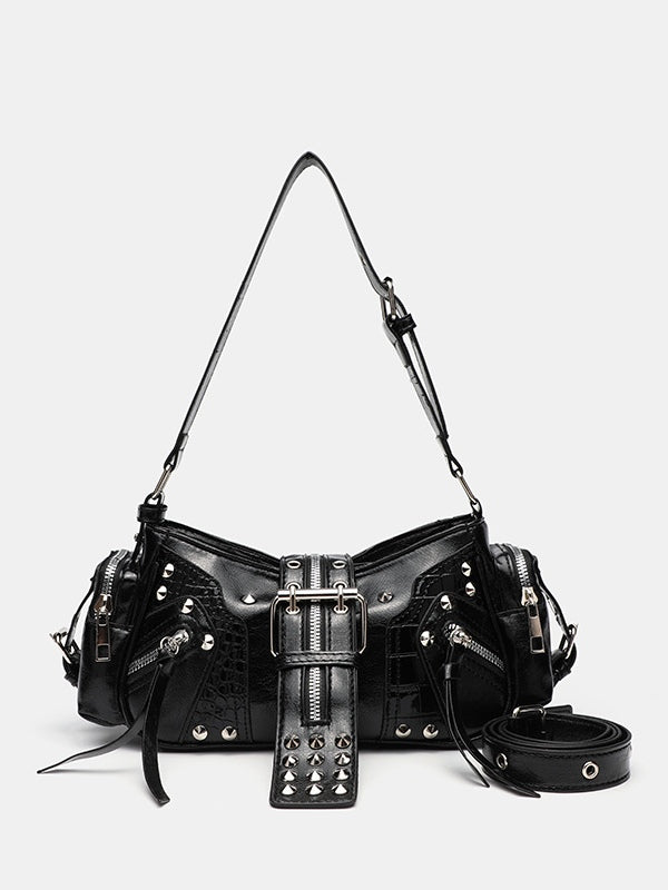Rivet one-shoulder commuter crossbody motorcycle bag-thevervian