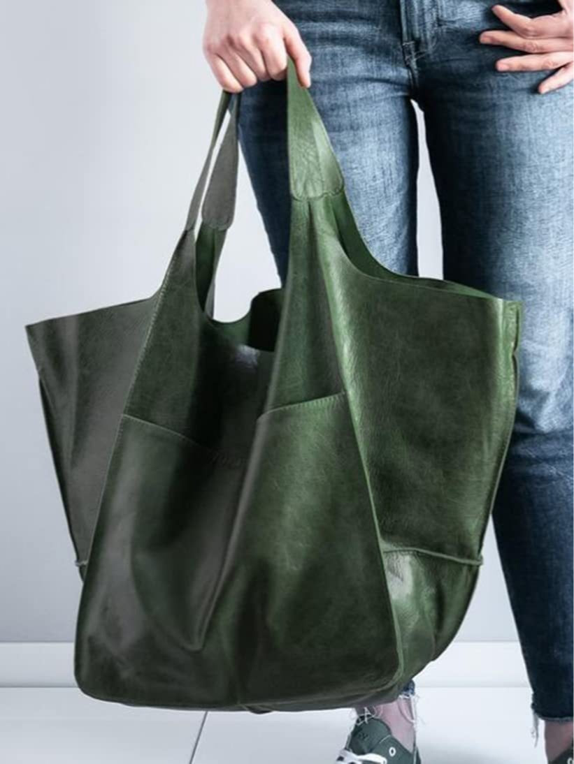 Simple large soft leather large capacity shoulder handbag-thevervian