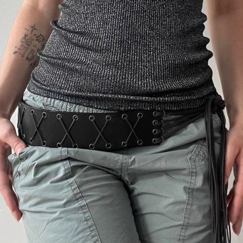 American Style Eyelet Strap PU Belt-thevervian