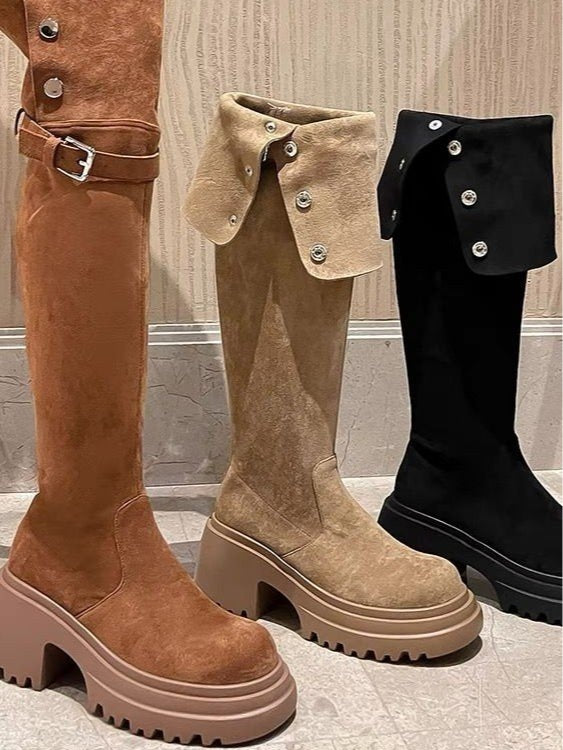 Over the knee boots brown long boots knight boots-thevervian