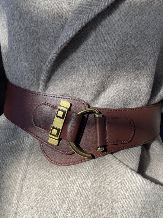 Retro versatile coffee-colored wide elastic belt accessories-thevervian