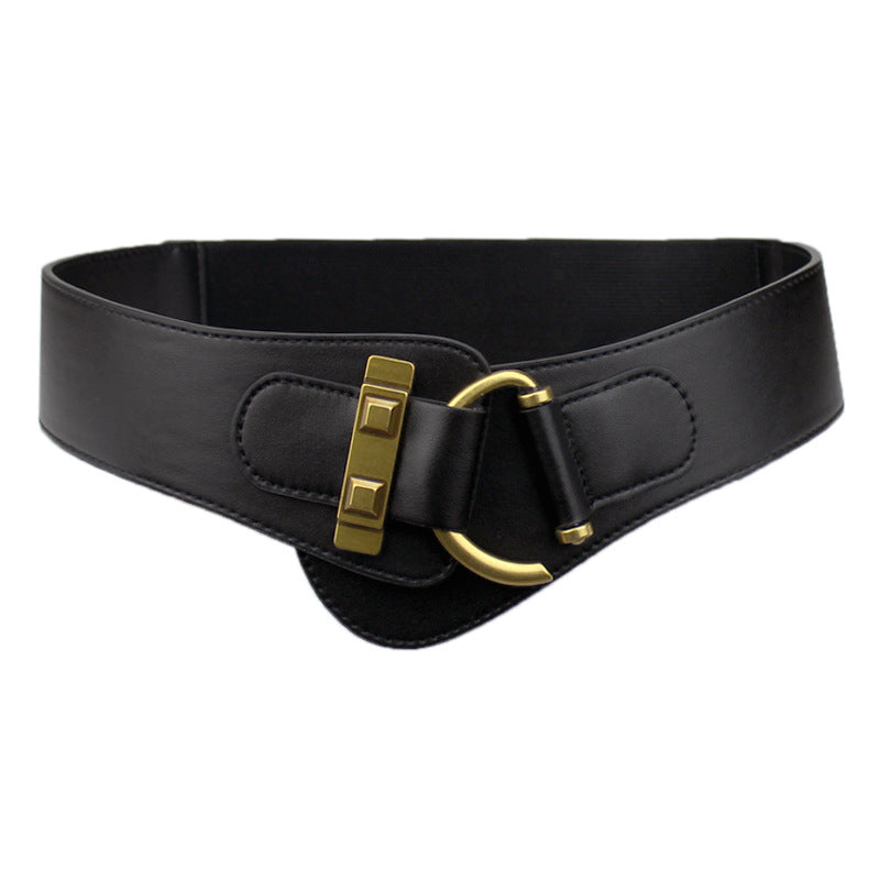 Retro versatile coffee-colored wide elastic belt accessories-thevervian