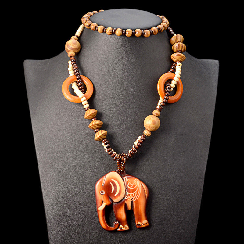 Bohemian Retro Ethnic Style Hand-woven Wooden Pendant Necklace-thevervian