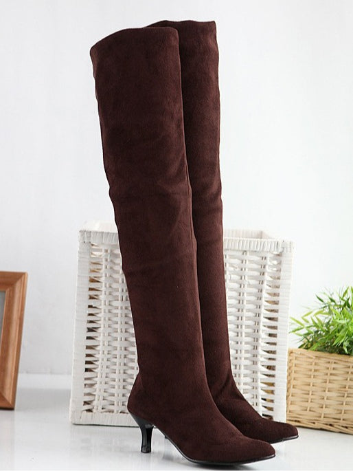 Women's suede solid color high boots-thevervian