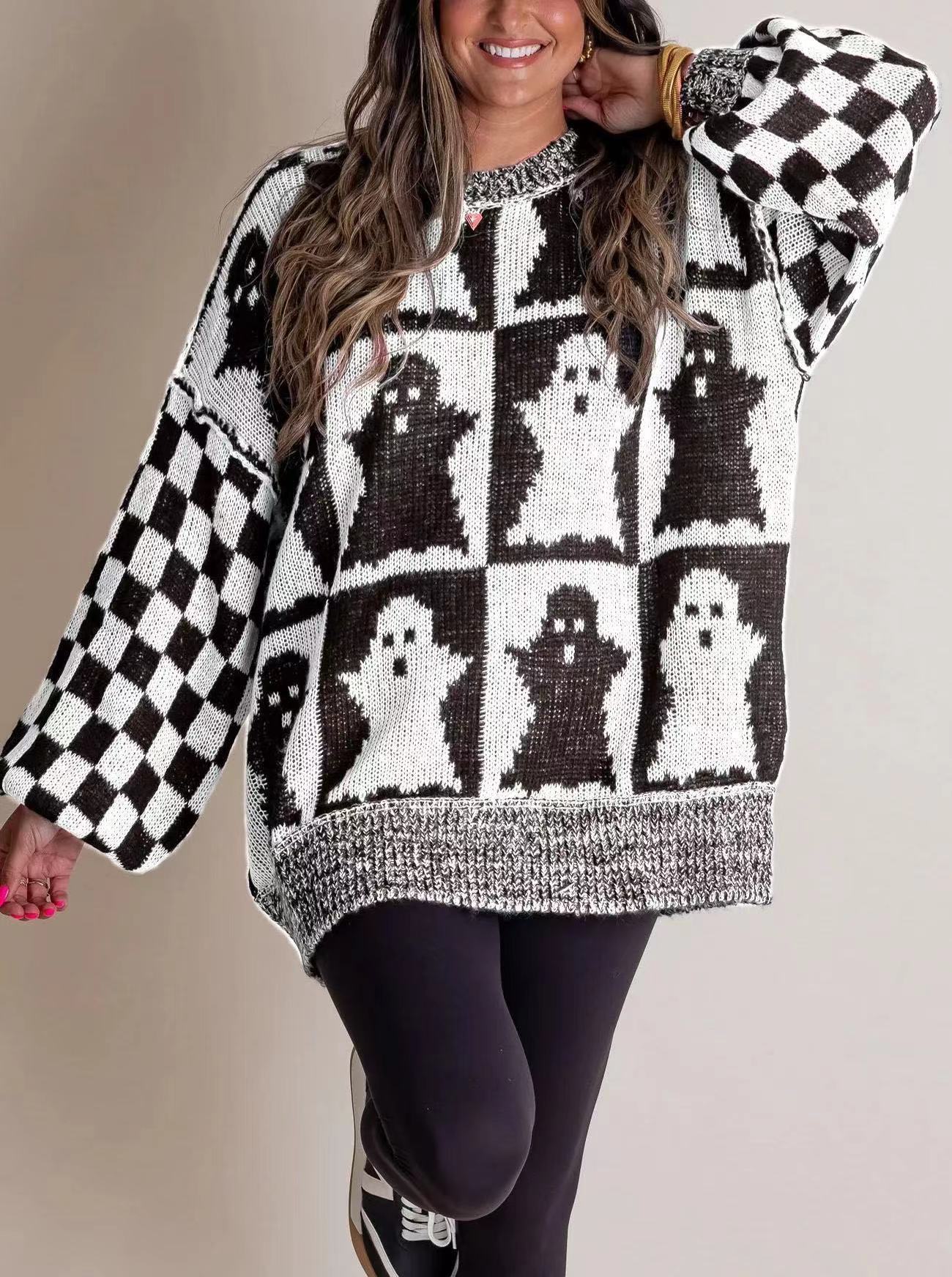 Halloween pattern loose sweater-thevervian