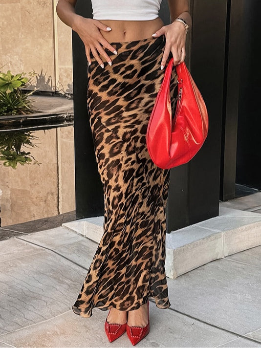 Sexy chiffon fishtail skirt with leopard print-thevervian