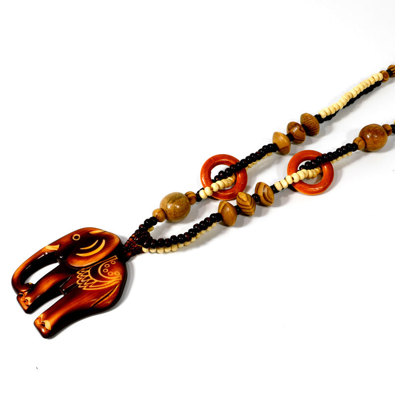 Bohemian Retro Ethnic Style Hand-woven Wooden Pendant Necklace-thevervian