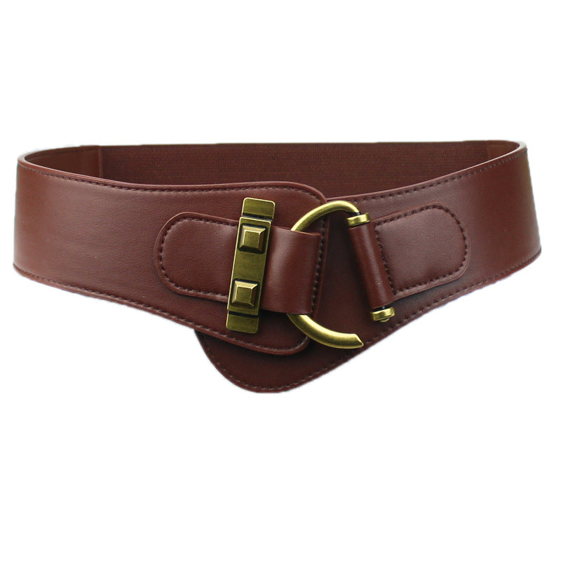 Retro versatile coffee-colored wide elastic belt accessories-thevervian