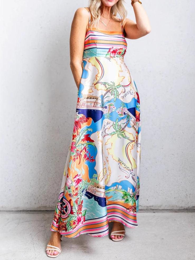 Printed painted holiday style suspender dress-thevervian