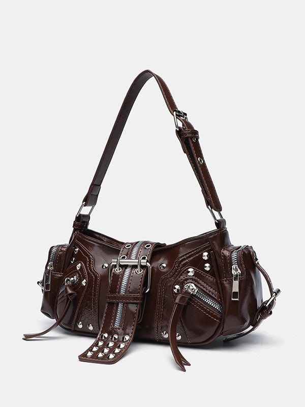 Rivet one-shoulder commuter crossbody motorcycle bag-thevervian