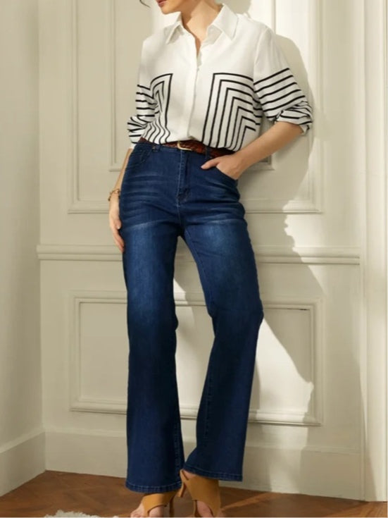 Autumn women's striped long-sleeved shirt-thevervian