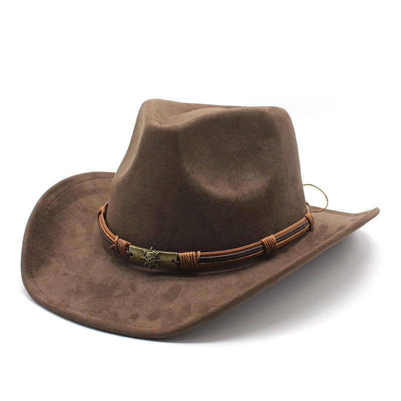 Suede curled brim western cowboy hat-thevervian