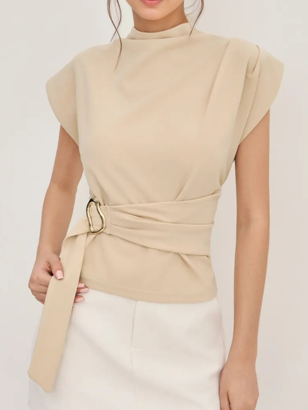 Half-high collar waist button top-thevervian
