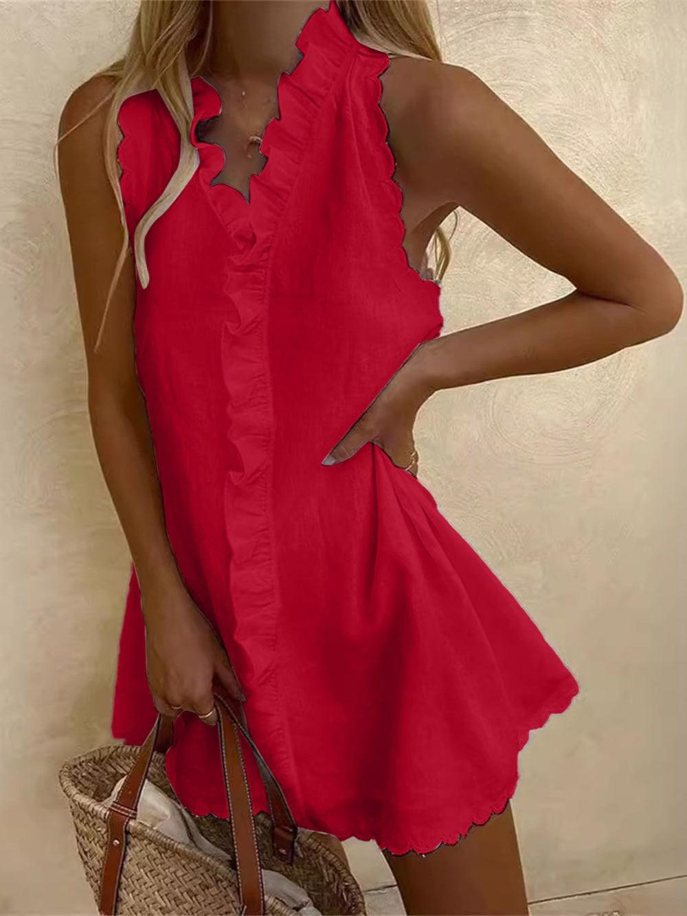 Cotton and Linen Ruffled Mini Dress-thevervian