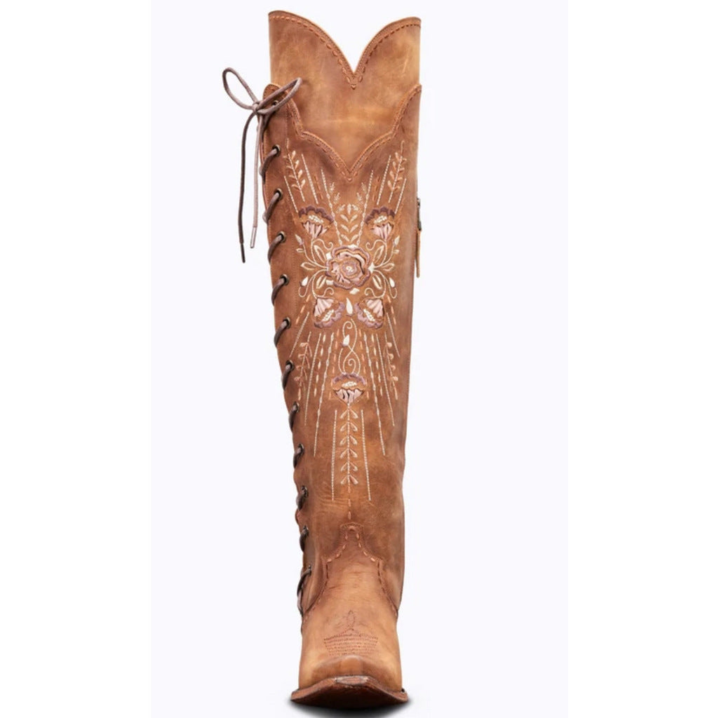Vintage Embroidered Lace-Up Western Boots-thevervian