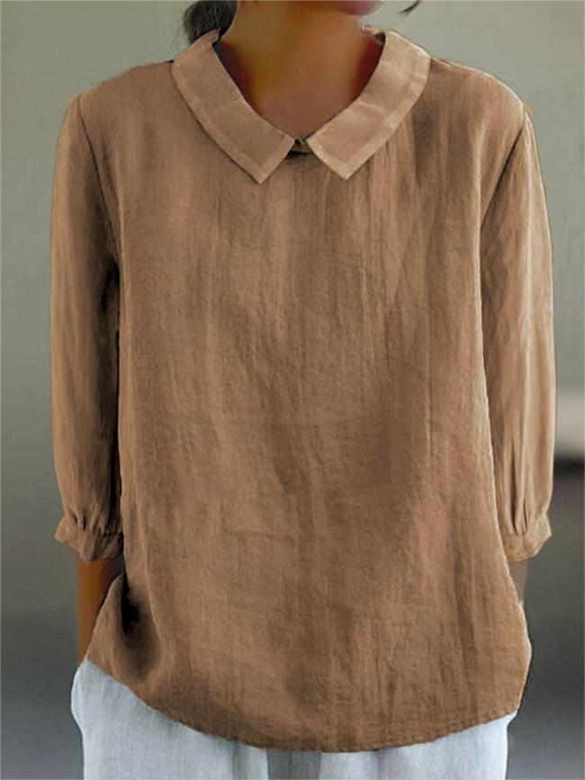 Cotton and Linen 3/4 Sleeve Shirt-thevervian