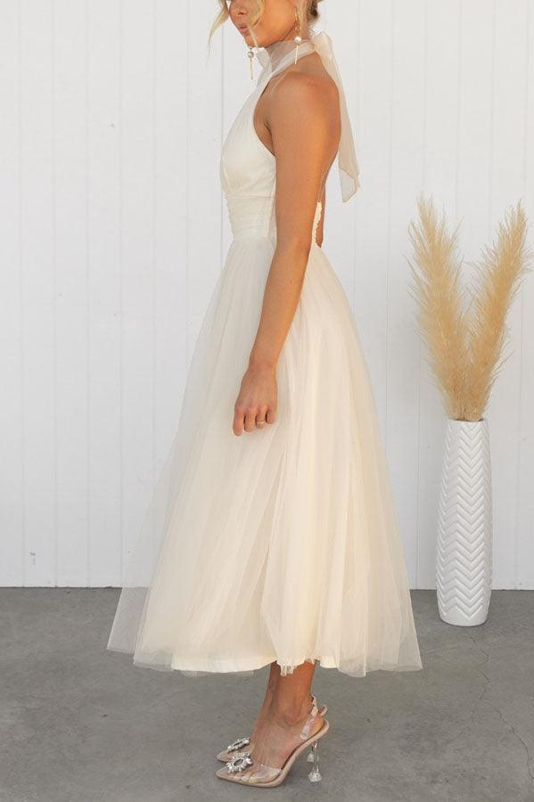 Fairy Vibes Tulle Gathered Detail Halter Maxi Dress-thevervian