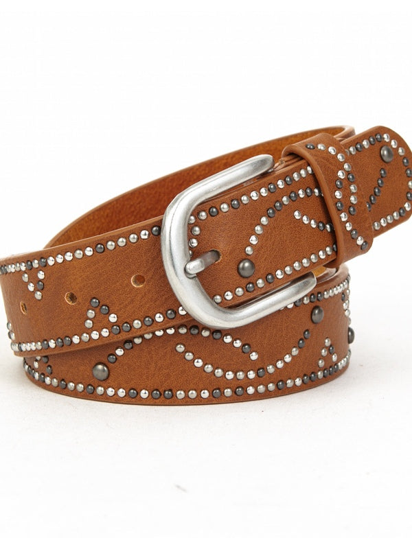 Distressed dark gold cracked PU leather rivet belt-thevervian