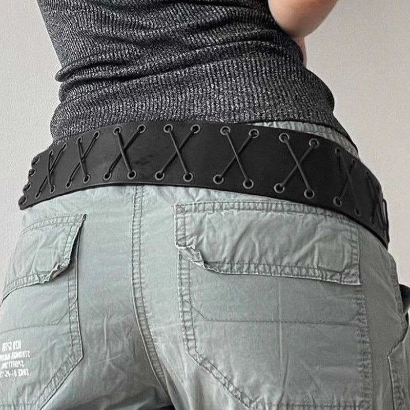 American Style Eyelet Strap PU Belt-thevervian