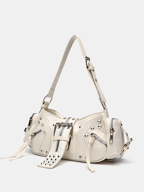 Rivet one-shoulder commuter crossbody motorcycle bag-thevervian