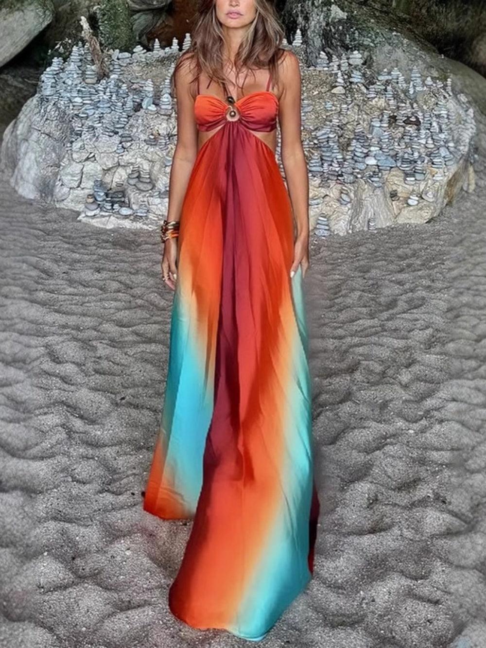 Sling Gradient Beach Maxi Dress-thevervian