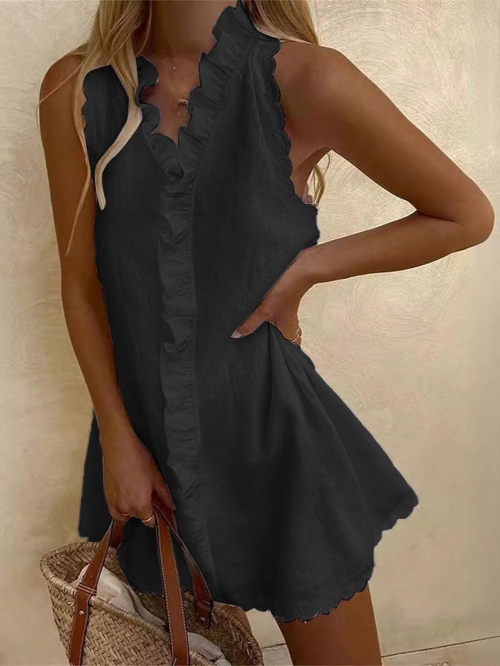 Cotton and Linen Ruffled Mini Dress-thevervian