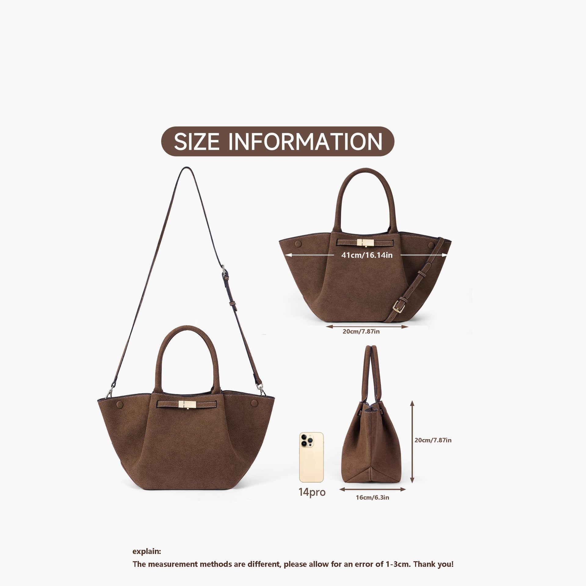 Versatile vintage faux suede tote bag-thevervian