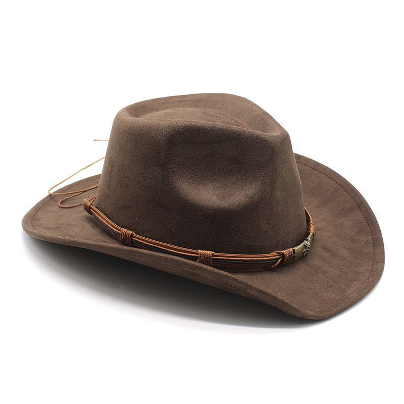 Suede curled brim western cowboy hat-thevervian