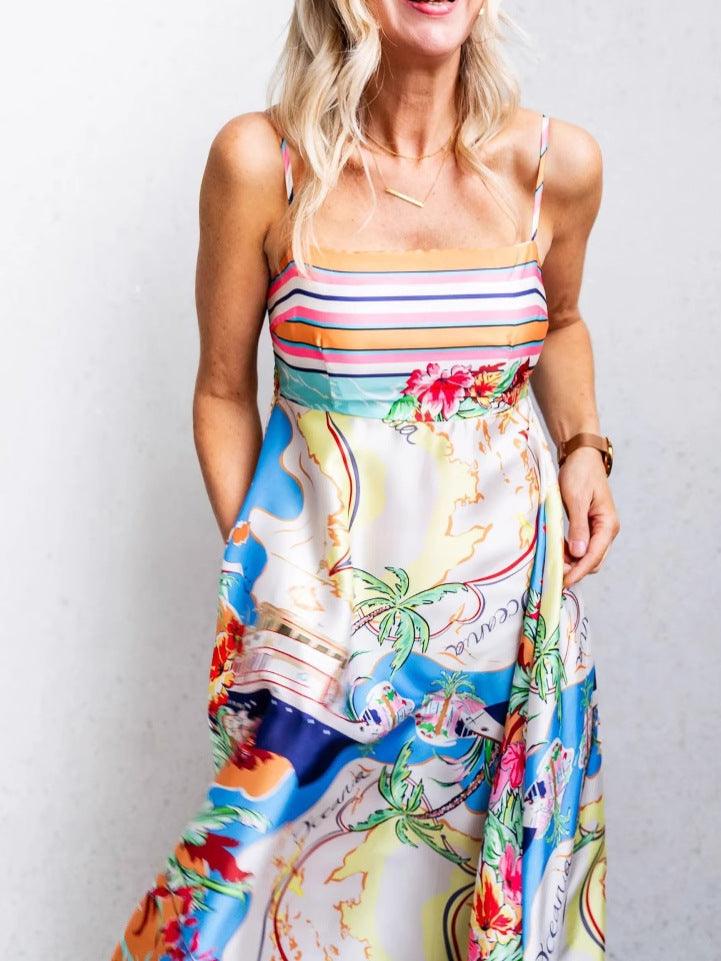 Printed painted holiday style suspender dress-thevervian