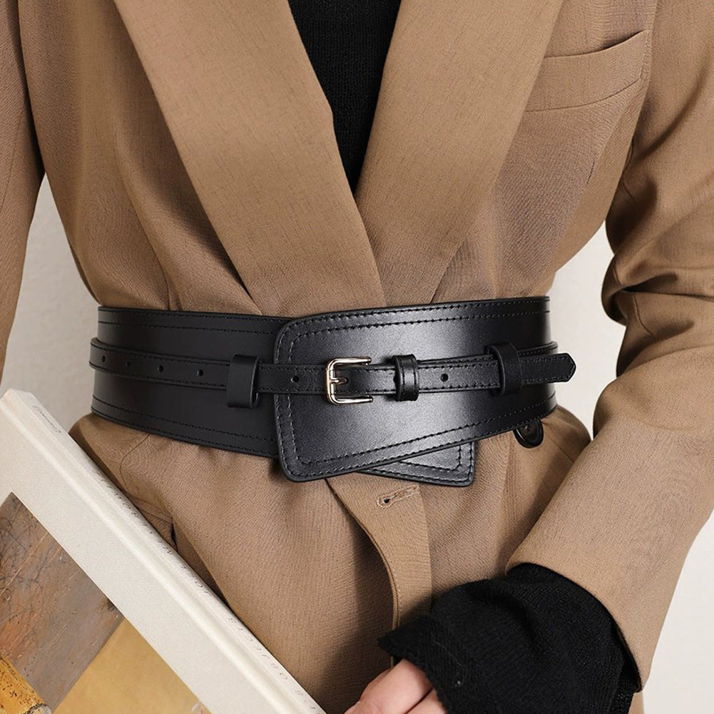Women's Fashionable Imitation Leather Harness Wide Belt-thevervian