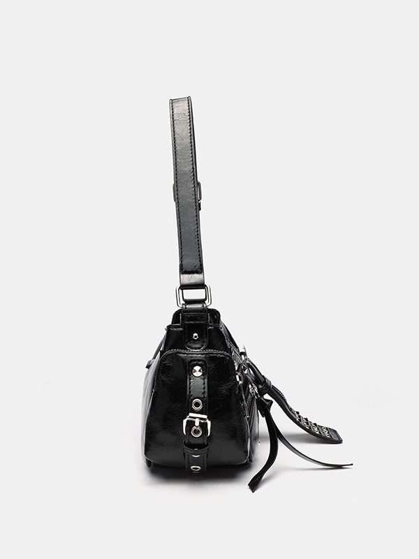 Rivet one-shoulder commuter crossbody motorcycle bag-thevervian