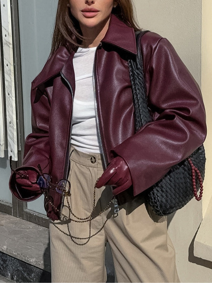 Vintage motorcycle style matte leather jacket-thevervian