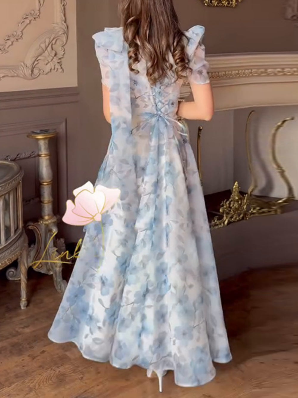 Elegant fitted printed dress with puff sleeves-thevervian