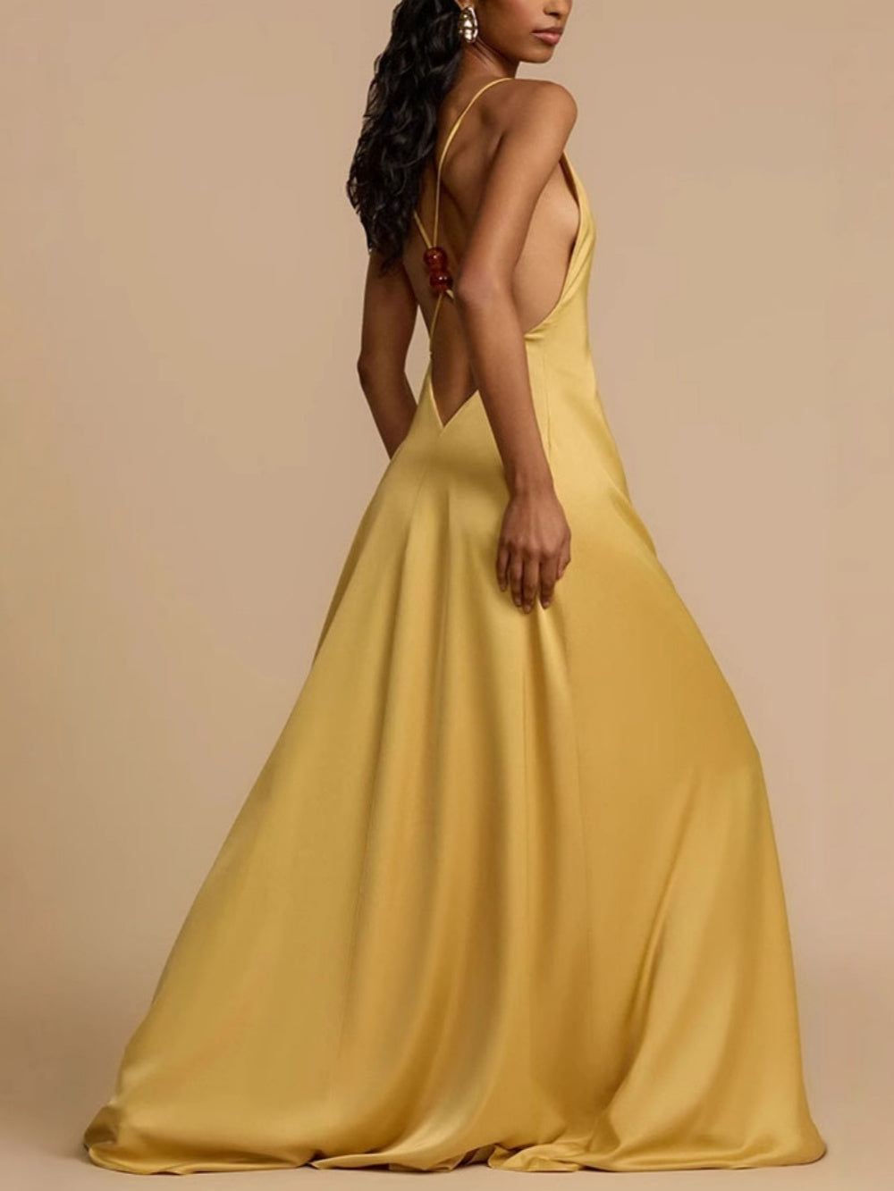 Sexy backless v-neck satin long dress-thevervian