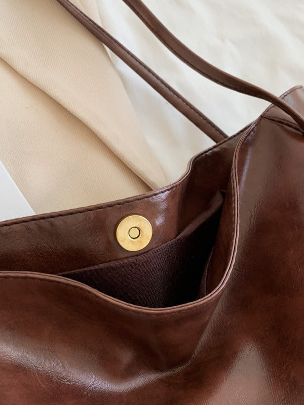 Large-capacity soft leather shoulder bucket bag-thevervian