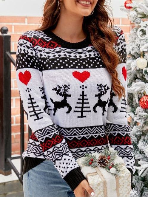 Women's jacquard casual pullover Christmas sweater-thevervian