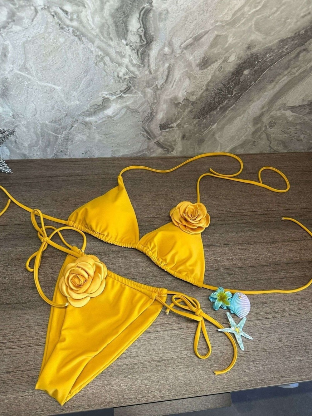 Yellow flower swimsuit three piece set-thevervian
