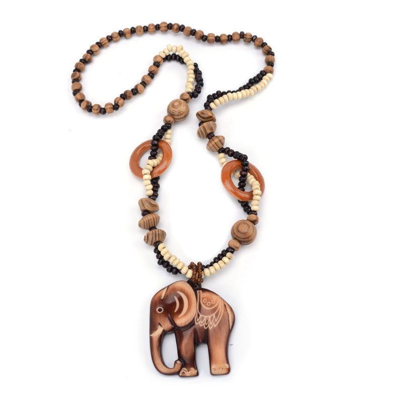 Bohemian Retro Ethnic Style Hand-woven Wooden Pendant Necklace-thevervian