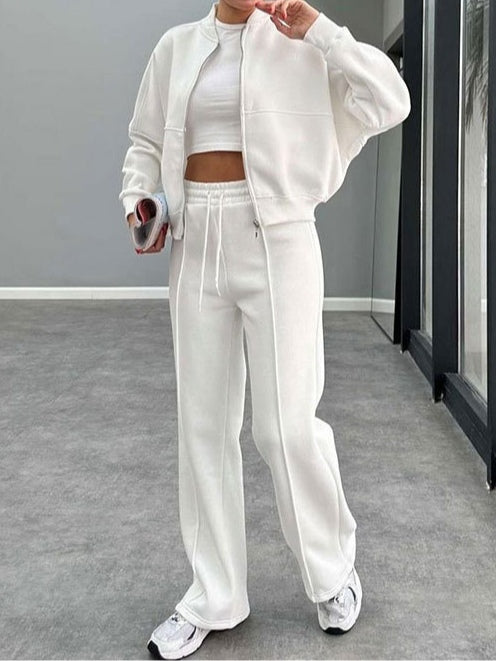 Women's zippered cardigan and straight pants suit-thevervian