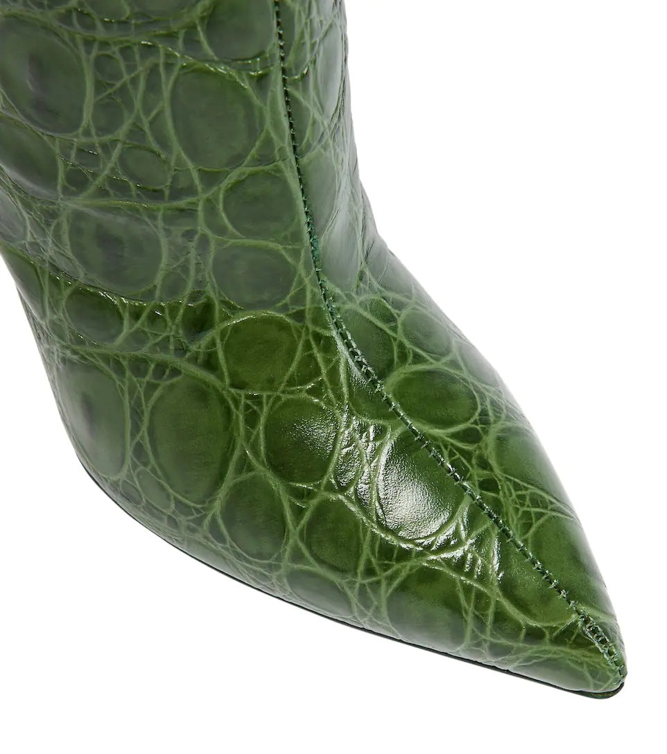 Snake-print high-heeled pointed-toe straight-leg boots-thevervian