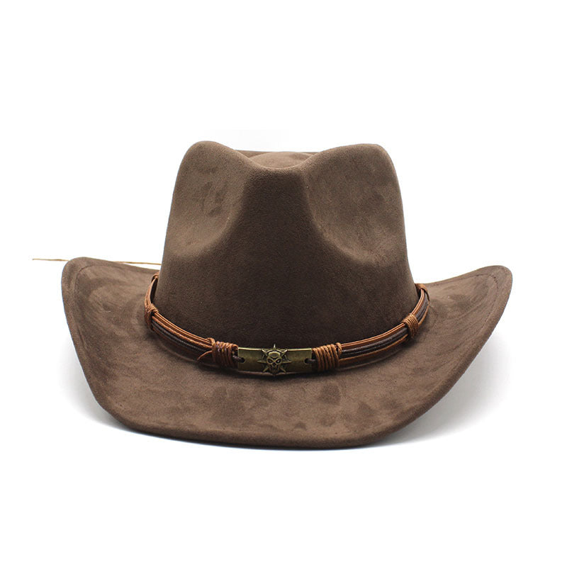 Suede curled brim western cowboy hat-thevervian