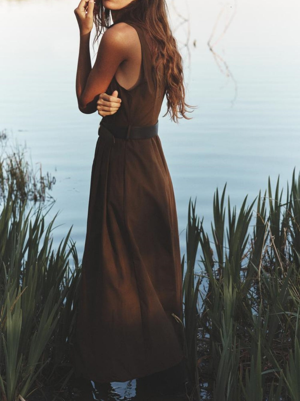 Cotton Belted Midi Dress-thevervian