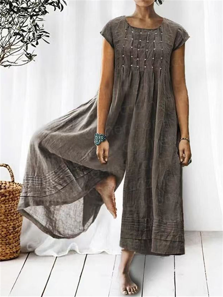Pintacked Pleated Wide Leg Jumpsuit-thevervian