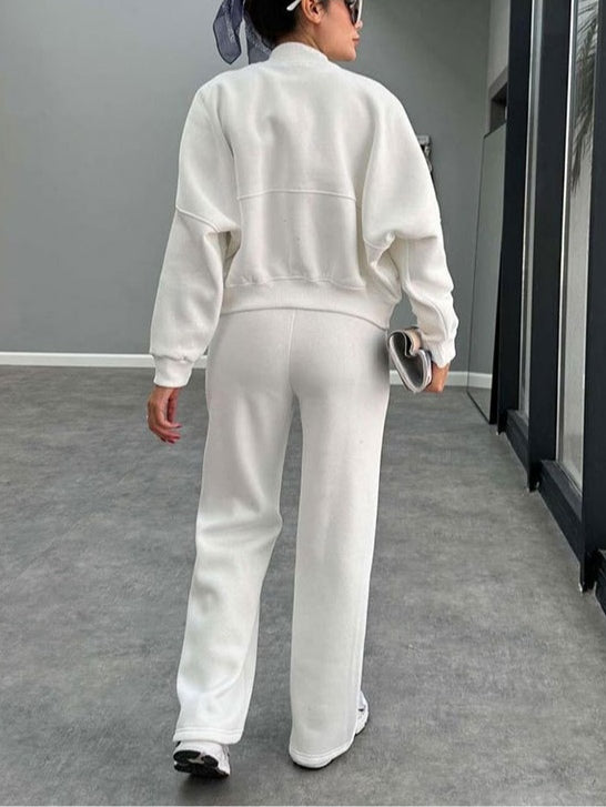 Women's zippered cardigan and straight pants suit-thevervian