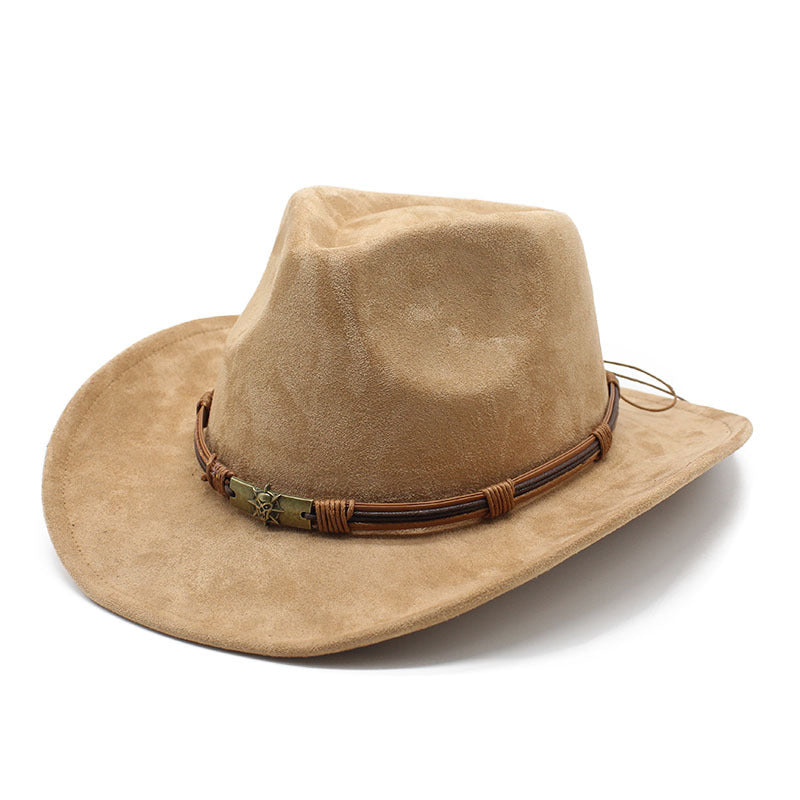 Suede curled brim western cowboy hat-thevervian