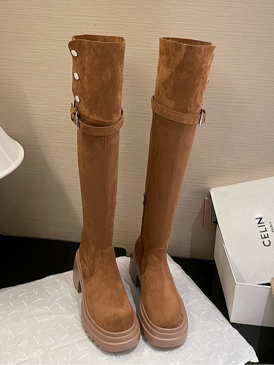 Over the knee boots brown long boots knight boots-thevervian