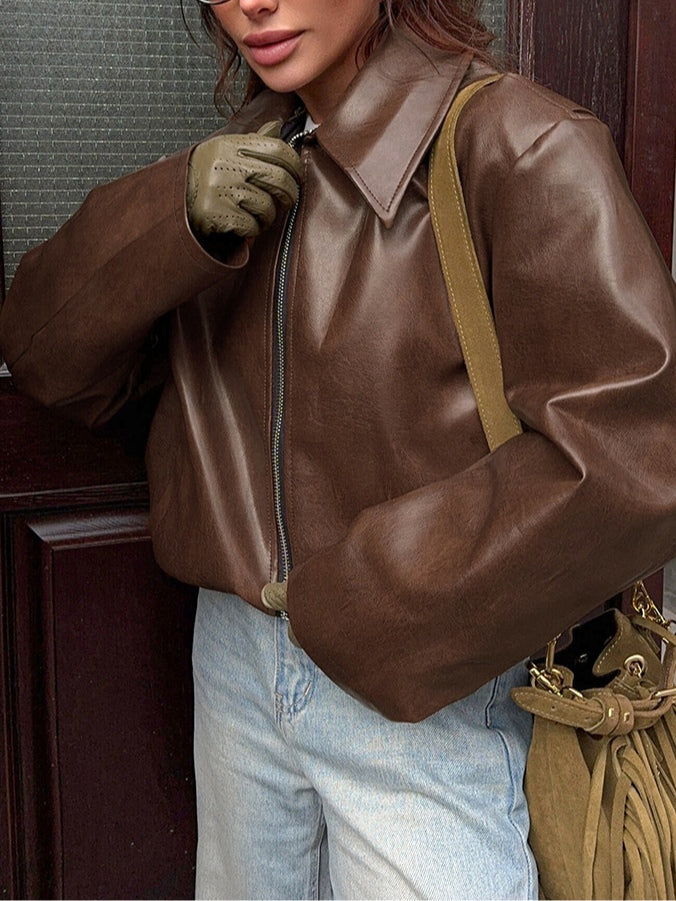 Vintage motorcycle style matte leather jacket-thevervian